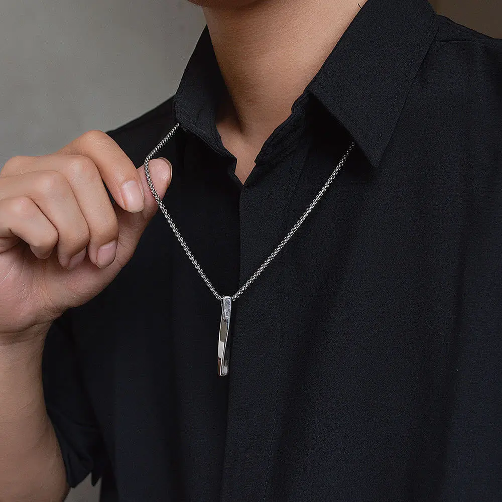Picture of Hoigblxy -Bar Pendant Necklace Men Stainless Steel Chain Pendant Necklace For Men Jewelry Gift