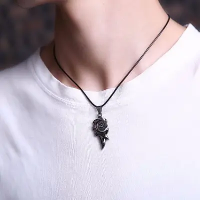 Picture of Leather Rope Men's Dragon Flame Stainless Steel Pendant Men Charm Necklace Jewelry Chain Gif For Men