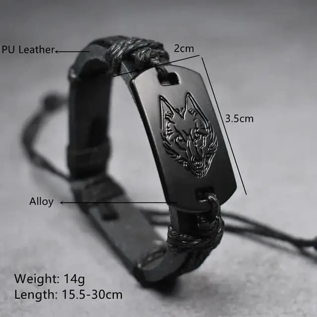 Picture of Braided Punk Style Leather Bracelet Black Wolf Head for Men