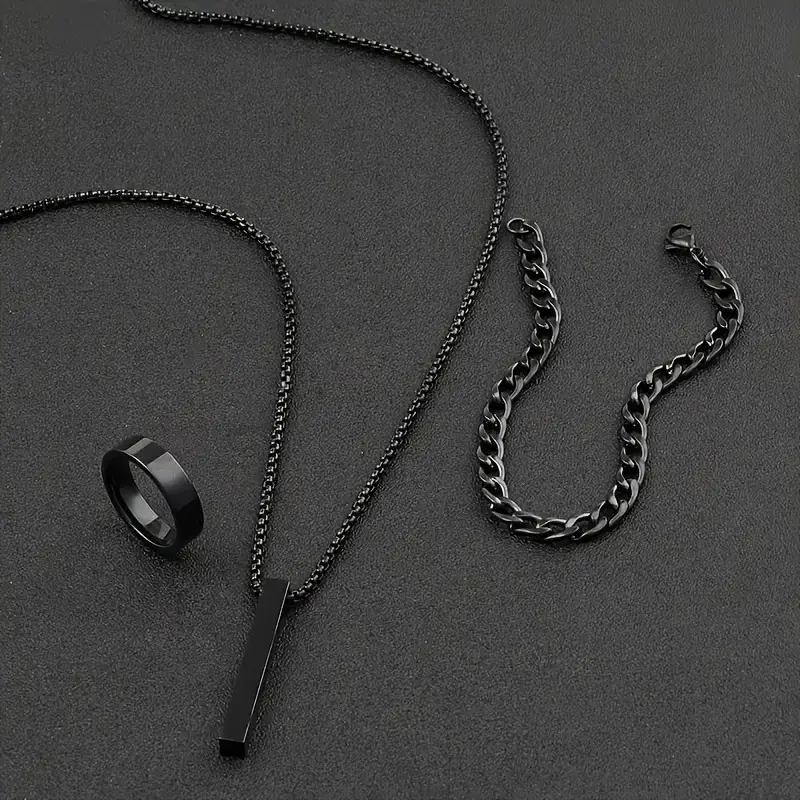 Picture of Stainless Steel Geometric Pendant Necklace -Necklace Bracelet & Ring Set for Men