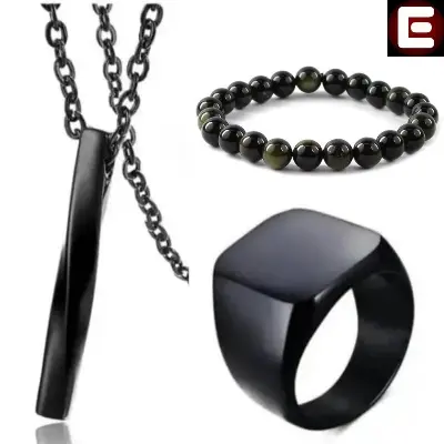 Picture of Stainless Steel Geometric Pendant Necklace -Necklace Bracelet & Ring Set for Men