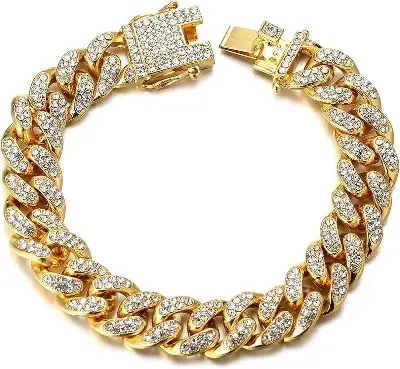 Picture of Trendsetter -Upscale Living -New style Men Cuban Link Chain Bracelet Shiny Rhinestone Inlaid Bangle Jewelry- Inventive Choice -For Men