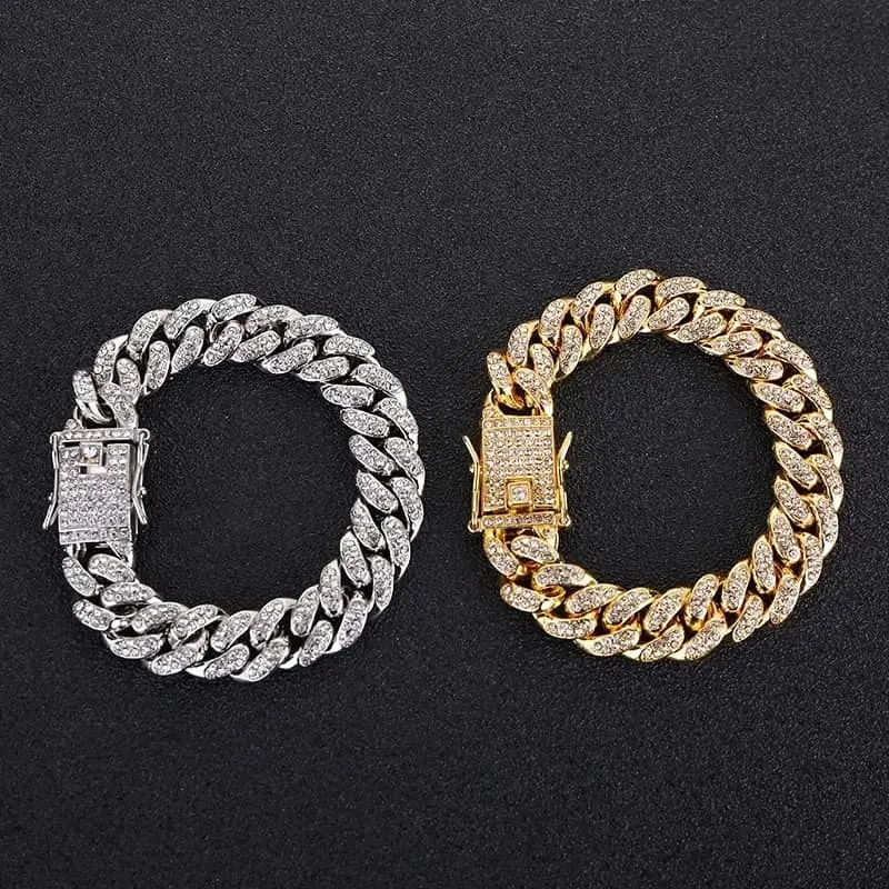 Picture of Trendsetter -Upscale Living -New style Men Cuban Link Chain Bracelet Shiny Rhinestone Inlaid Bangle Jewelry- Inventive Choice -For Men