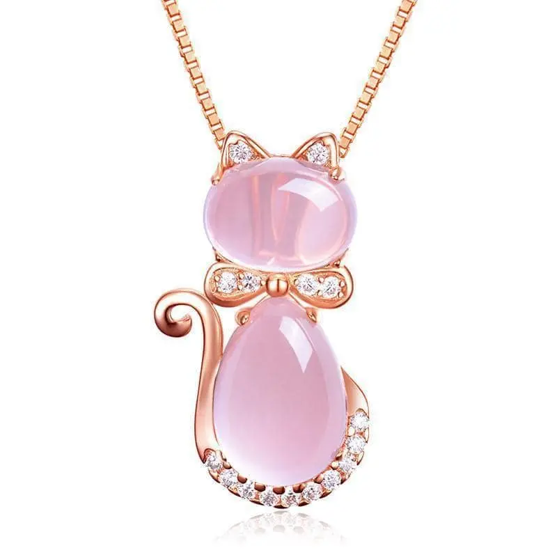 Picture of New Shiny Pink  Stone Crystal Cat Shape Chain For Women
