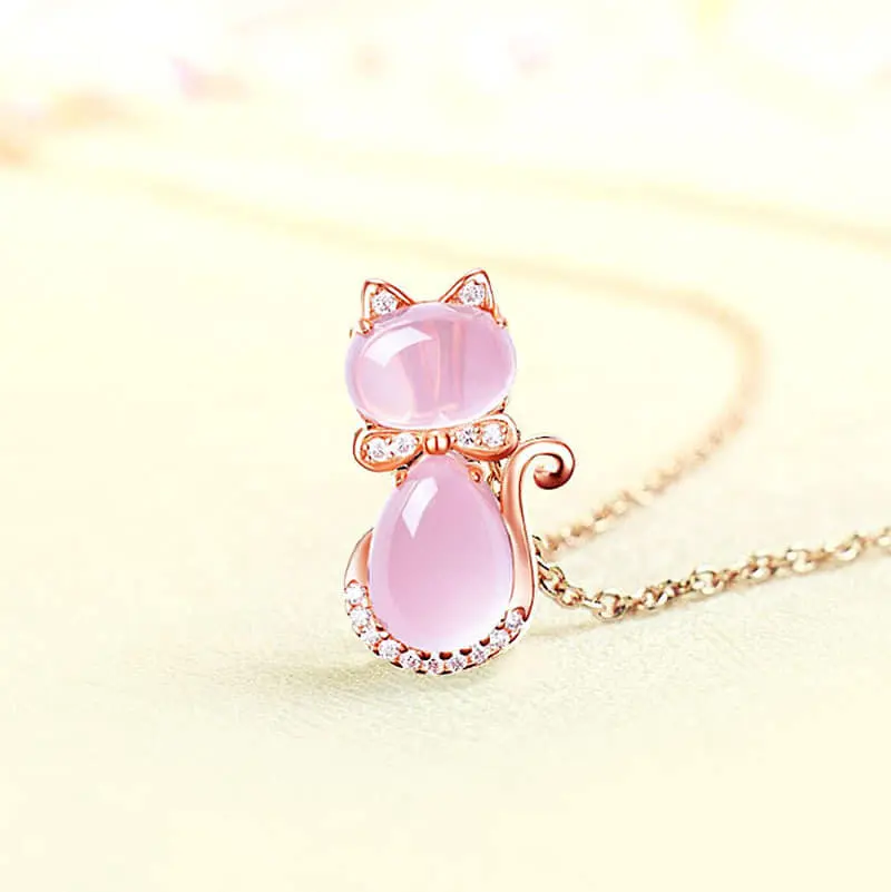 Picture of New Shiny Pink  Stone Crystal Cat Shape Chain For Women