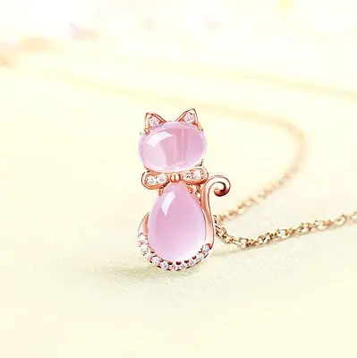 Picture of New Shiny Pink  Stone Crystal Cat Shape Chain For Women