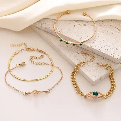 Picture of 4 Pcs/ Set Bracelets Crystal Circle Arrow Bracelet For Women Bohemian Adjustable Charm Bangle Chain Jewelry Gift - Breslet For Women