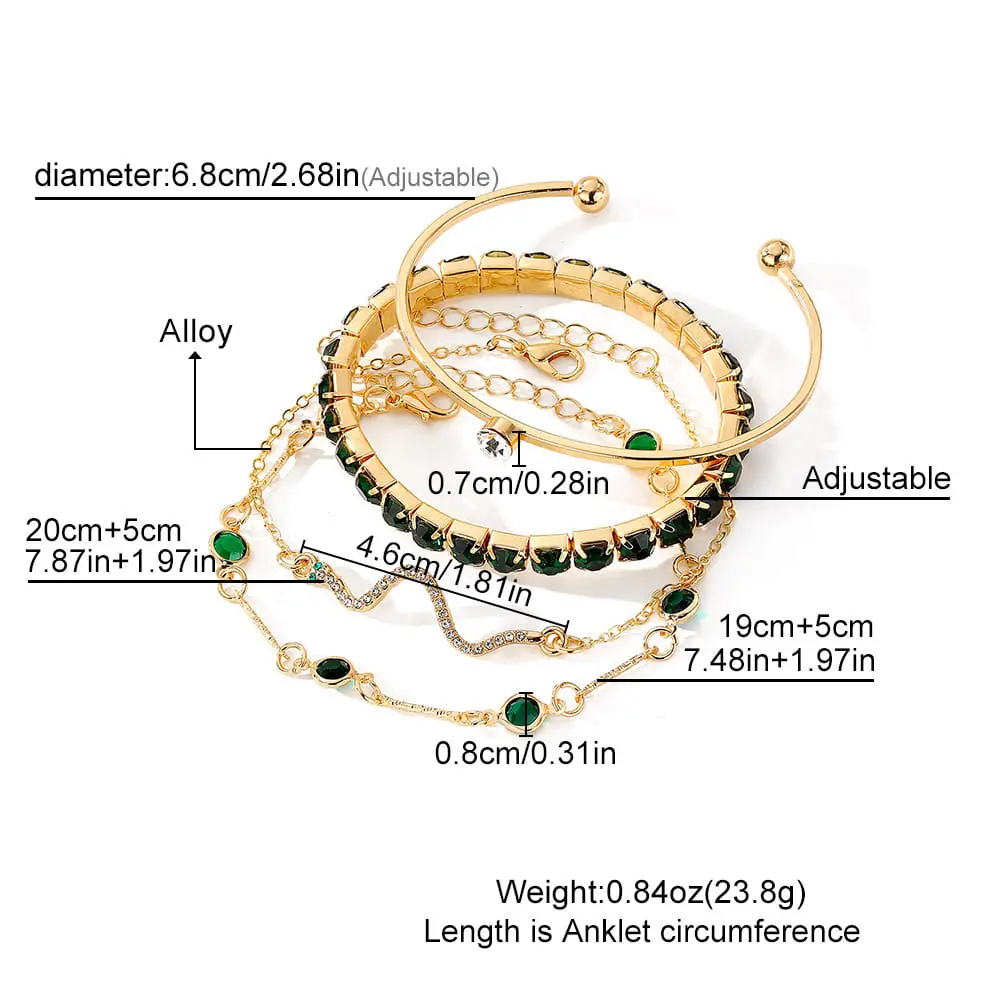 Picture of Green 4Pcs/Set Fashionable Snake Imitation Gemstone Bangle Rhinestone Full Metal Bracelet For Women - Bracelet For Women - Bracelet For Women