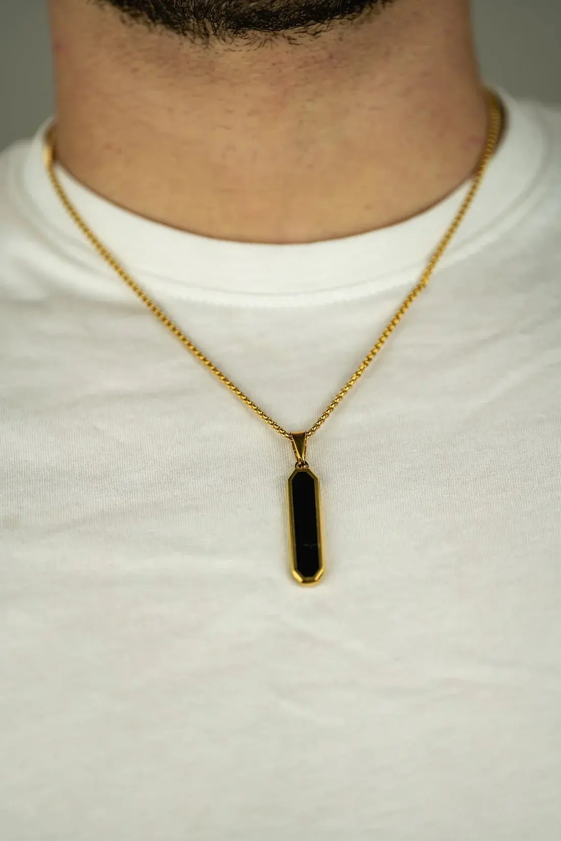 Picture of Bar Pendant Necklace For Men Stainless Steel Box Chain Pendant Men’s Necklace Jewelry