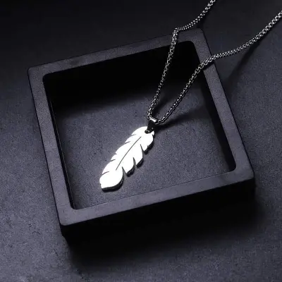 Picture of Necklace with Pendant- Elegant Feather Long Necklace for Men- Gold-Coloured Necklace-Jewellery Gift-Male Jewellery Birthday Gifts for Men