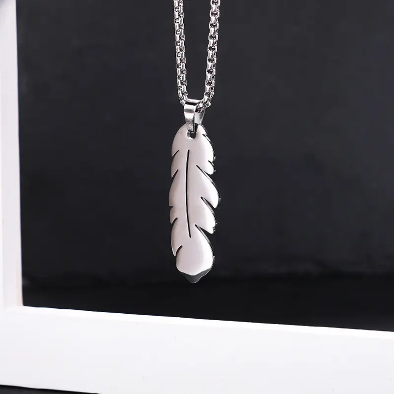 Picture of Necklace with Pendant- Elegant Feather Long Necklace for Men- Gold-Coloured Necklace-Jewellery Gift-Male Jewellery Birthday Gifts for Men