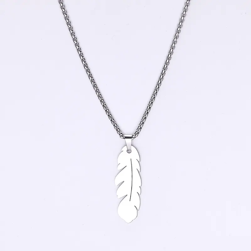 Picture of Necklace with Pendant- Elegant Feather Long Necklace for Men- Gold-Coloured Necklace-Jewellery Gift-Male Jewellery Birthday Gifts for Men