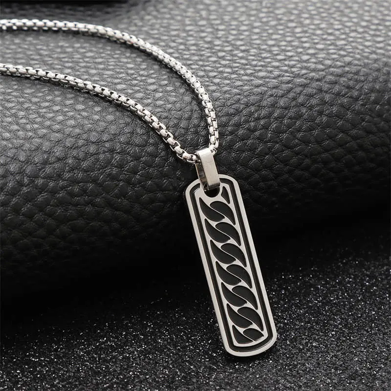 Picture of Men's Bar Necklace Black Pendant with Stainless Steel Box Chain Elegant Simple  Chain for Men