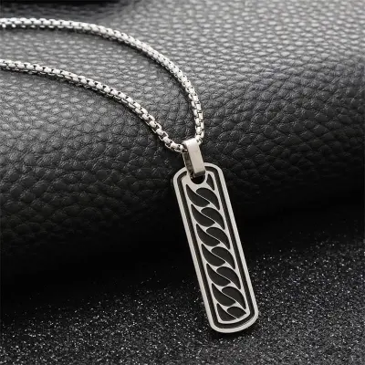 Picture of Men's Bar Necklace Black Pendant with Stainless Steel Box Chain Elegant Simple  Chain for Men