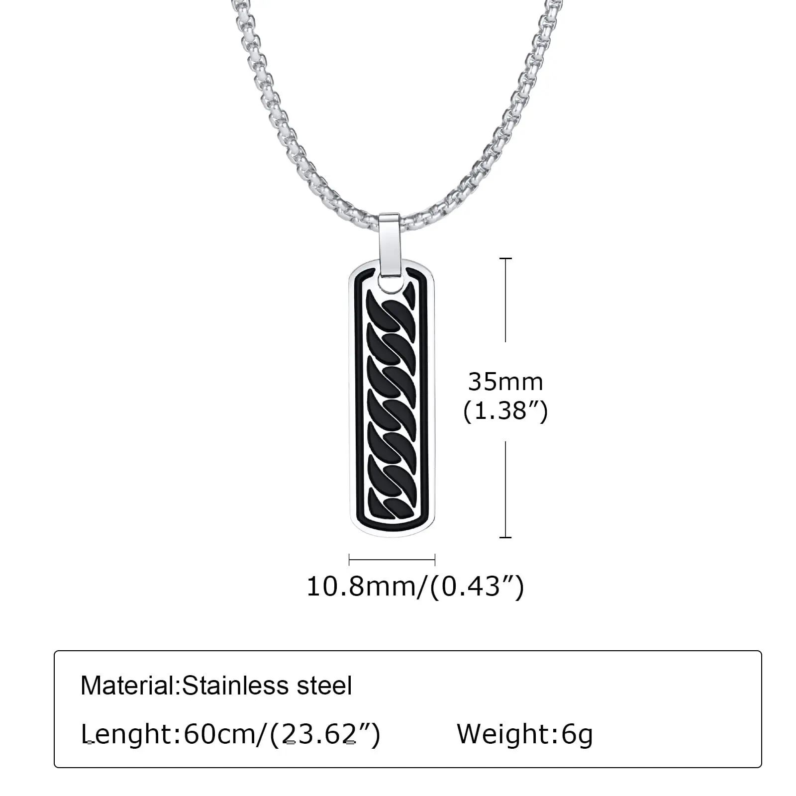 Picture of Men's Bar Necklace Black Pendant with Stainless Steel Box Chain Elegant Simple  Chain for Men
