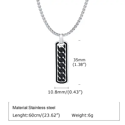 Picture of Men's Bar Necklace Black Pendant with Stainless Steel Box Chain Elegant Simple  Chain for Men