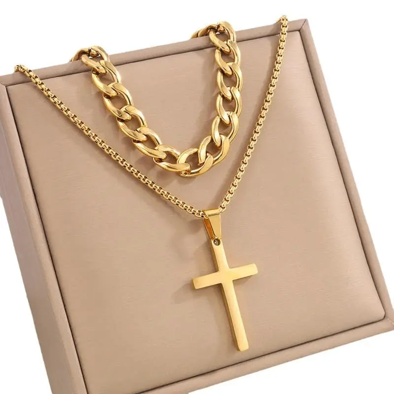 Picture of 3pcs/set Men's Fashion Alloy Cross Pendant Necklace + Bracelet + Ring Set  for Men