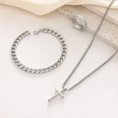 Picture of Fashionable Pendant Necklace, Bracelet & Ring Set for Everyday Chic Style-Combo Set  for Men