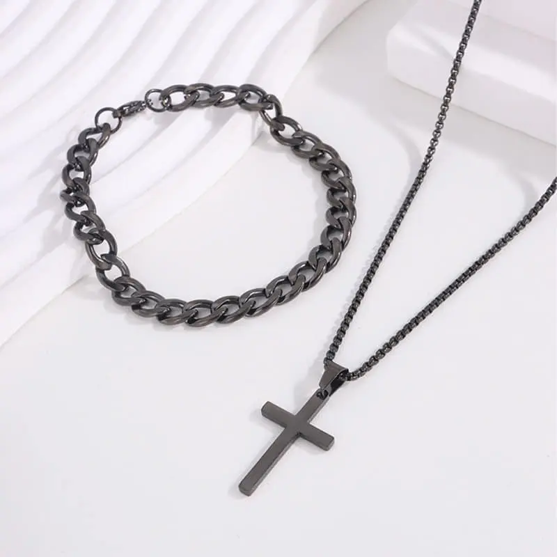 Picture of Fashionable Pendant Necklace, Bracelet & Ring Set for Everyday Chic Style-Combo Set  for Men