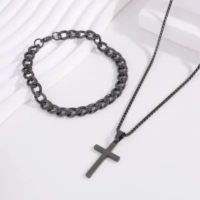 Picture of Fashionable Pendant Necklace, Bracelet & Ring Set for Everyday Chic Style-Combo Set  for Men
