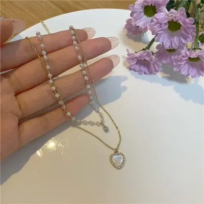 Picture of Layered Pearl Necklaces for Women Pearl Choker Necklace for Teen Girls Layering Necklaces Double Layer Necklace Pearl Pendant Necklace for Girls, Small