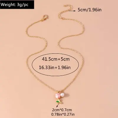 Picture of New Cute Tulip Flower Shaped Pendant Peach Pearl Flower Chain For Women