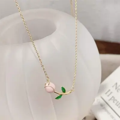 Picture of New Cute Tulip Flower Shaped Pendant Peach Pearl Flower Chain For Women