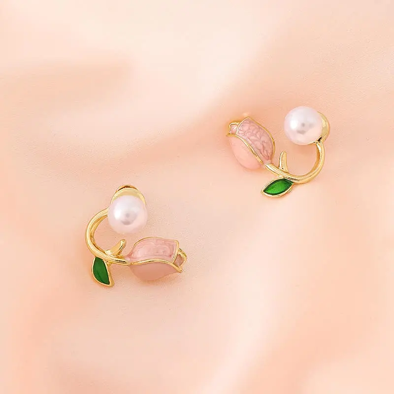 Picture of Pearl Tulip Flower Earrings for Women