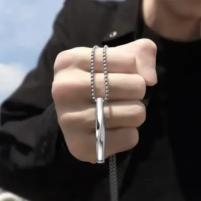 Picture of Steel Vertical Bar Pendant Necklaces For Men - Silver