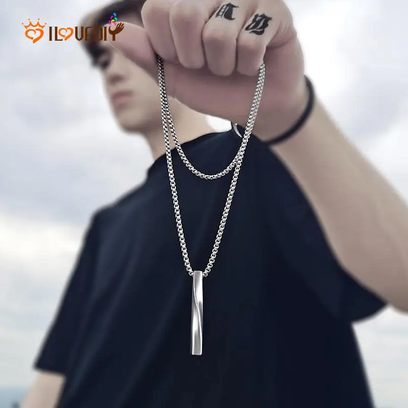 Picture of Steel Vertical Bar Pendant Necklaces For Men - Silver
