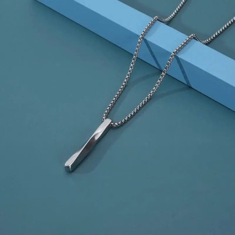 Picture of Steel Vertical Bar Pendant Necklaces For Men - Silver