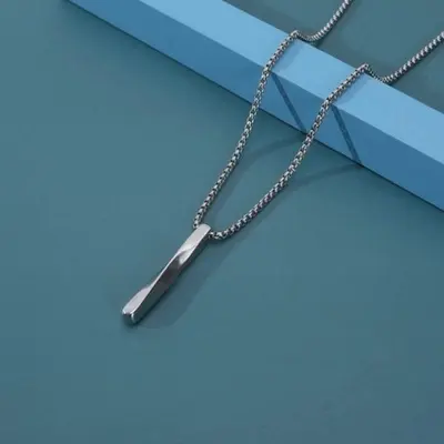 Picture of Steel Vertical Bar Pendant Necklaces For Men - Silver