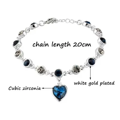 Picture of Japan Korea Elegant Blue Stone Crystal Love Bracelet  For Women Girls Sweet Colorful Flower Gold Color Metal Chain Bracelets Aesthetic Jewelry