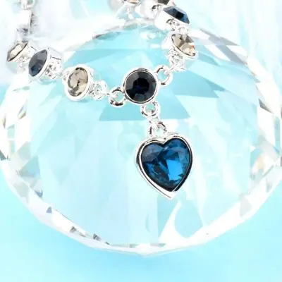 Picture of Japan Korea Elegant Blue Stone Crystal Love Bracelet  For Women Girls Sweet Colorful Flower Gold Color Metal Chain Bracelets Aesthetic Jewelry