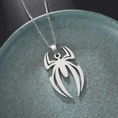Picture of Spider Halloween Pendants Chain Short Long Mens Silver Color Necklace Jewelry Gift For Men