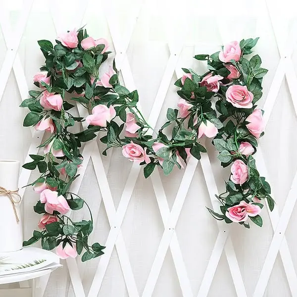 Picture of Charming Cottagecore: Artificial Floral Letter M with Pink Roses & Leaves