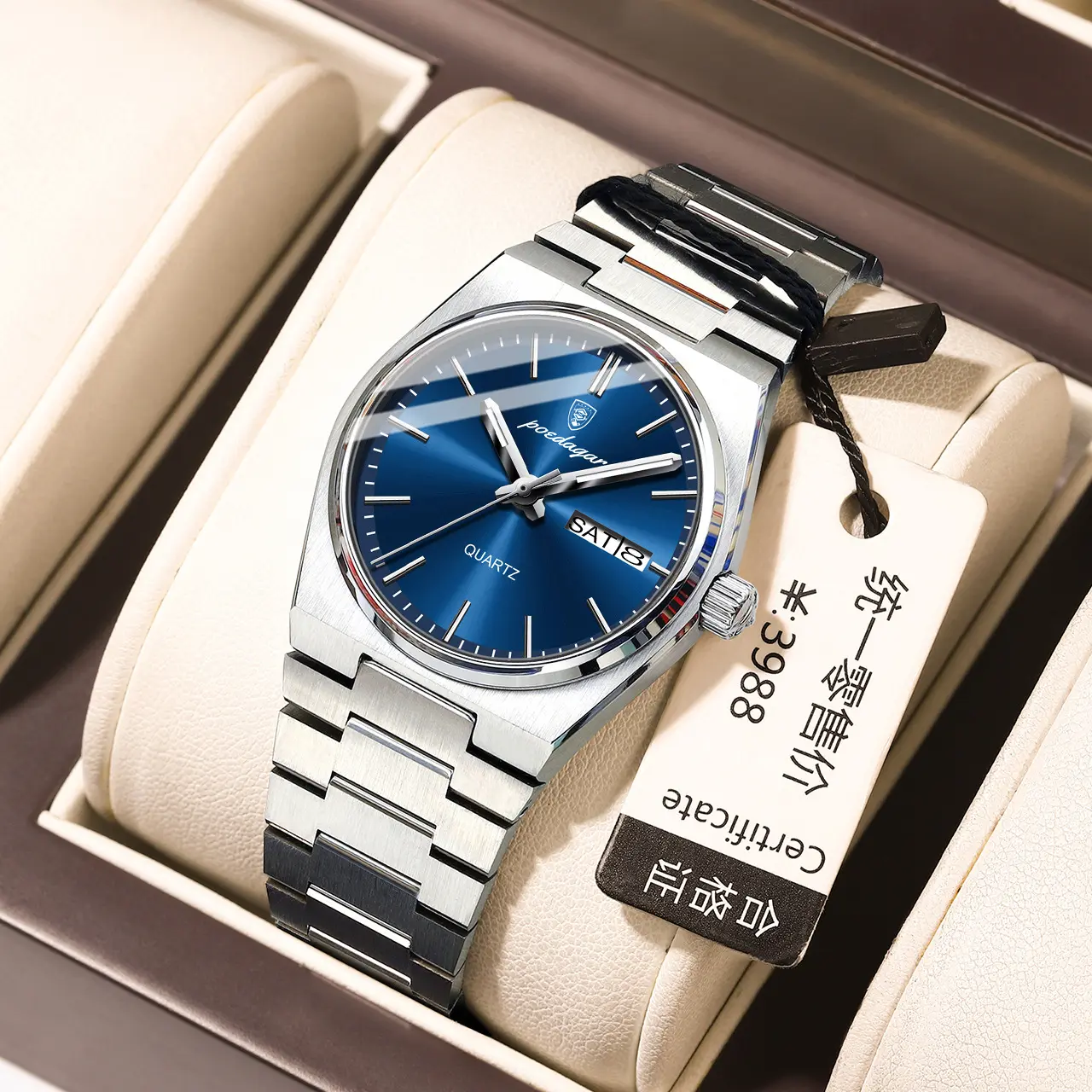 Picture of Poedagar Men’s Dress Watch with Green Dial and Crystal Hour Dots