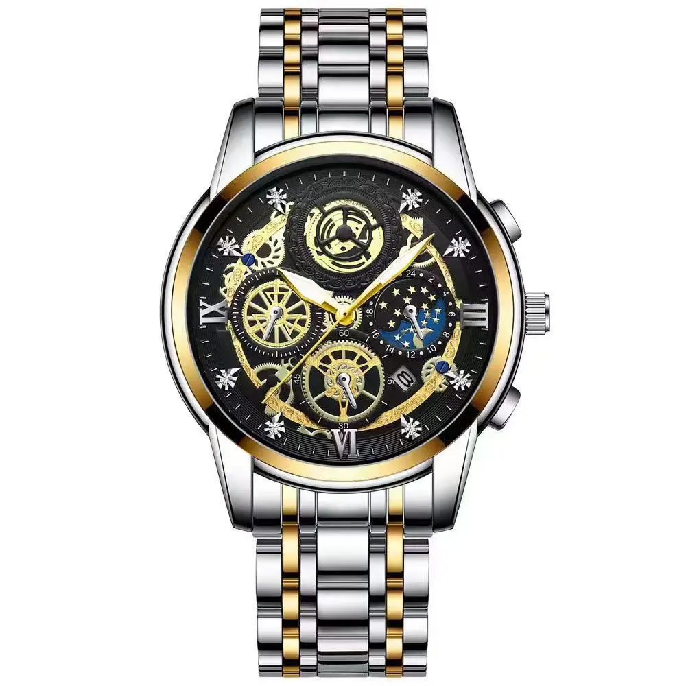 Picture of Sophisticated Business Watch with Dual Calendar and Golden Trim