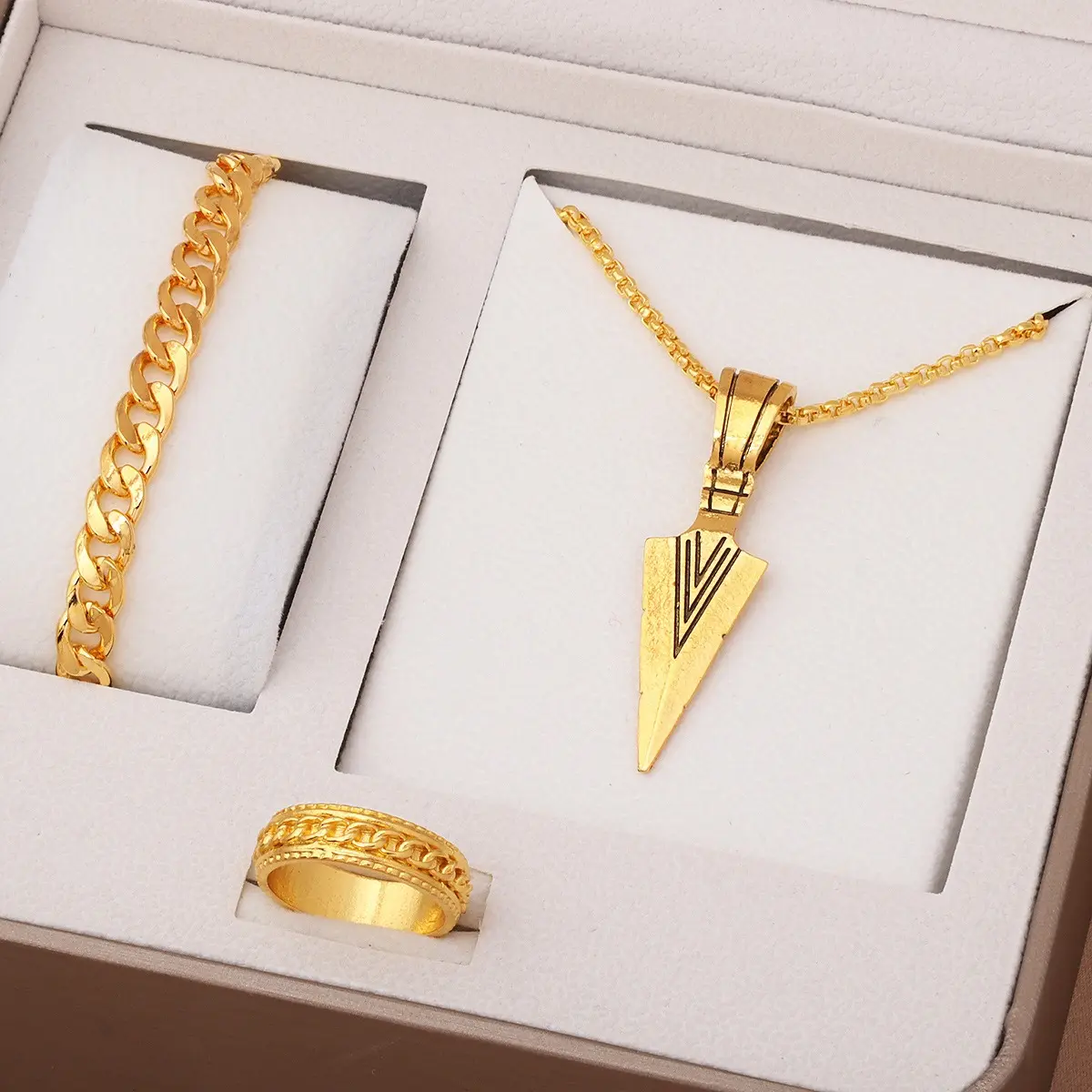 Picture of Stylish Bar Pendant Set, Necklaces Finger Ring Set for Men 3pcs Set