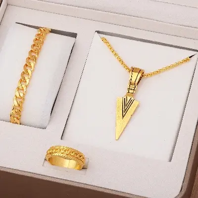 Picture of Stylish Bar Pendant Set, Necklaces Finger Ring Set for Men 3pcs Set