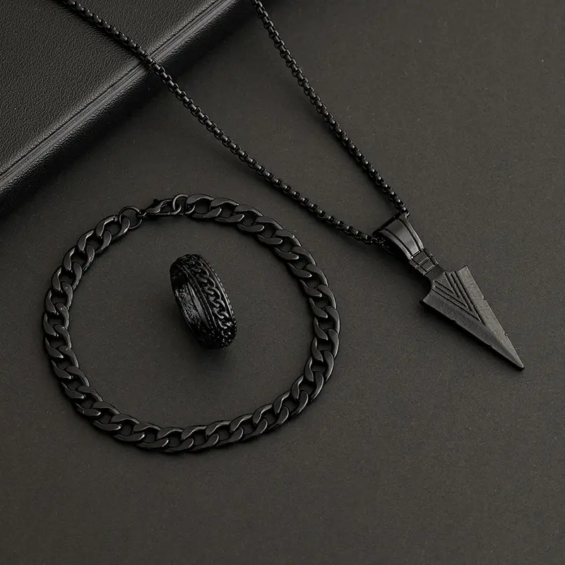 Picture of Stylish Bar Pendant Set, Necklaces Finger Ring Set for Men 3pcs Set