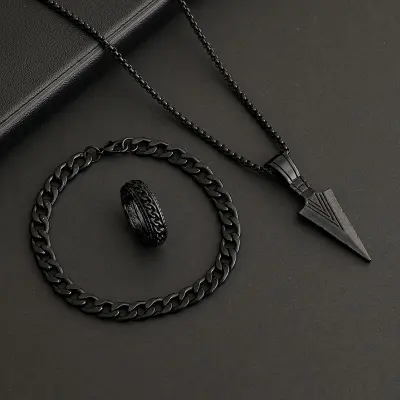 Picture of Stylish Bar Pendant Set, Necklaces Finger Ring Set for Men 3pcs Set