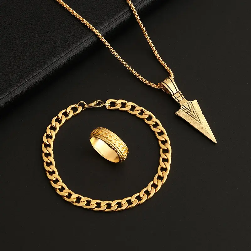 Picture of Stylish Bar Pendant Set, Necklaces Finger Ring Set for Men 3pcs Set