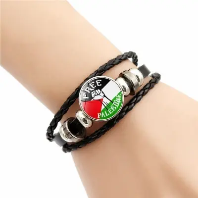 Picture of Free Palestine Bracelet Adjust Braided Leather Palestine Flag Bracelet