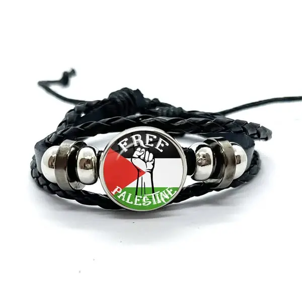 Picture of Free Palestine Bracelet Adjust Braided Leather Palestine Flag Bracelet