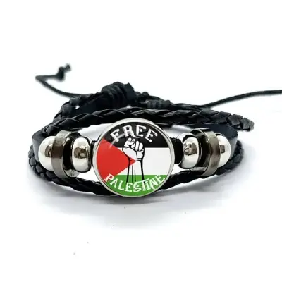Picture of Free Palestine Bracelet Adjust Braided Leather Palestine Flag Bracelet