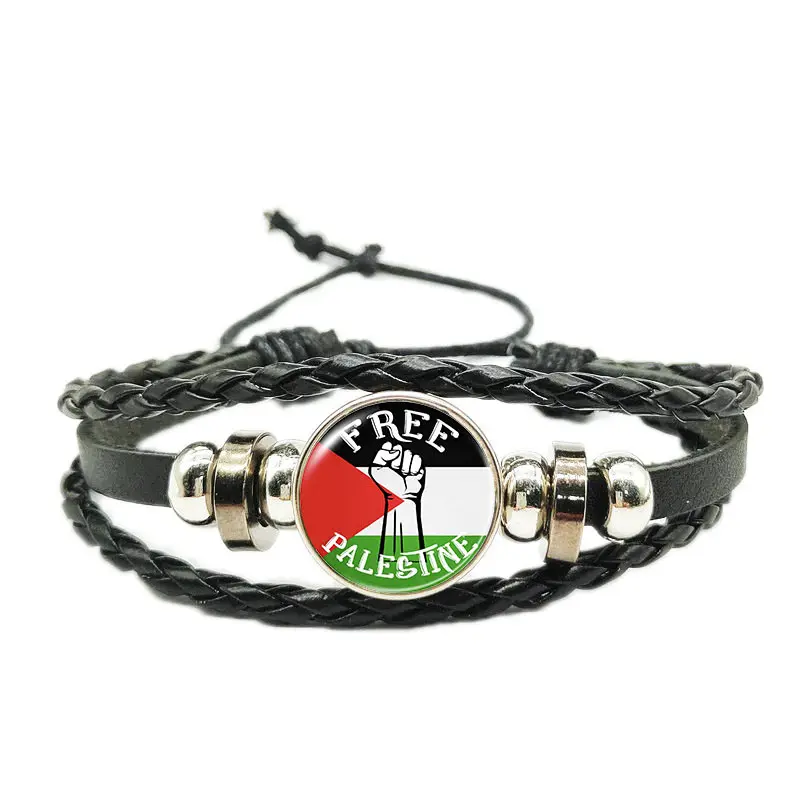 Picture of Free Palestine Bracelet Adjust Braided Leather Palestine Flag Bracelet