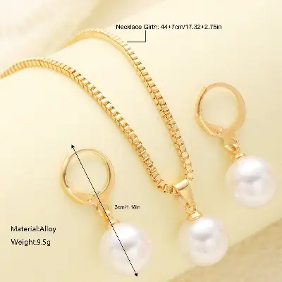 Picture of 3 Pcs Round Pearl Jewelry Set Of Earring Pendant Necklace For Women Exquisite Fashion Rhinestone Double Wedding Jewelry Set Gift