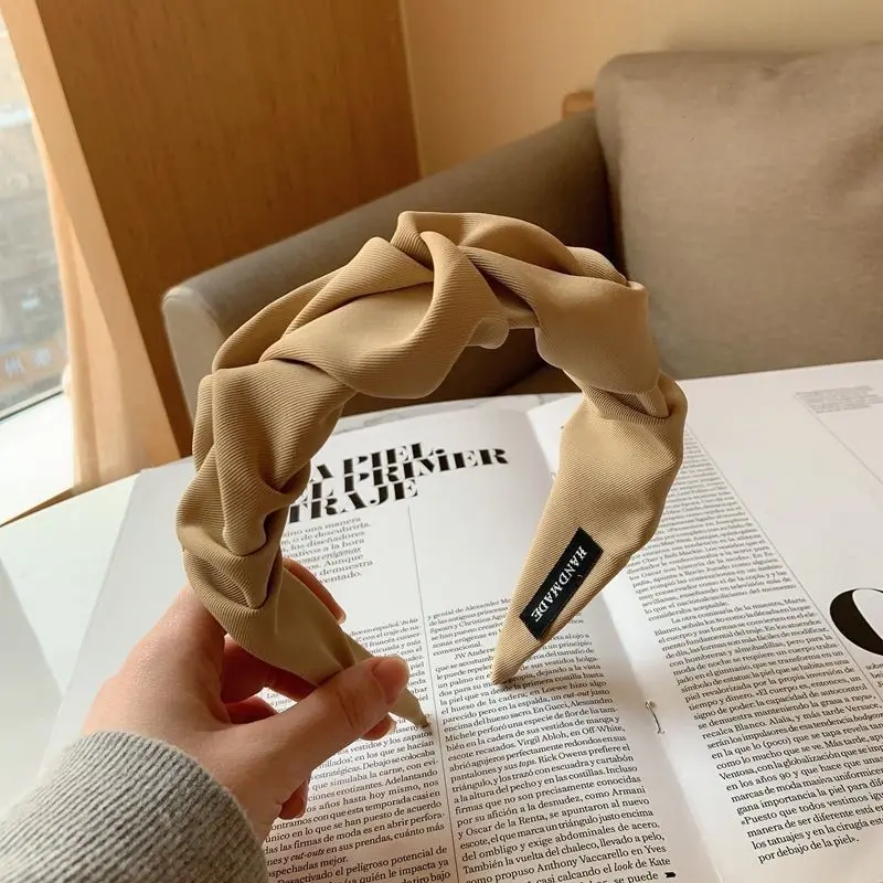 Picture of Korean Style Fashion Women's Hair Hoop Solid Color Pleated Elastic Headband Winter Hairband Hair Ties Hair Accessories Headwear