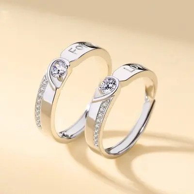 Picture of Couple Ring Set 2 Pcs King And Queen Design Bands for Men And Women Wedding Engagement Rings Jewelry
